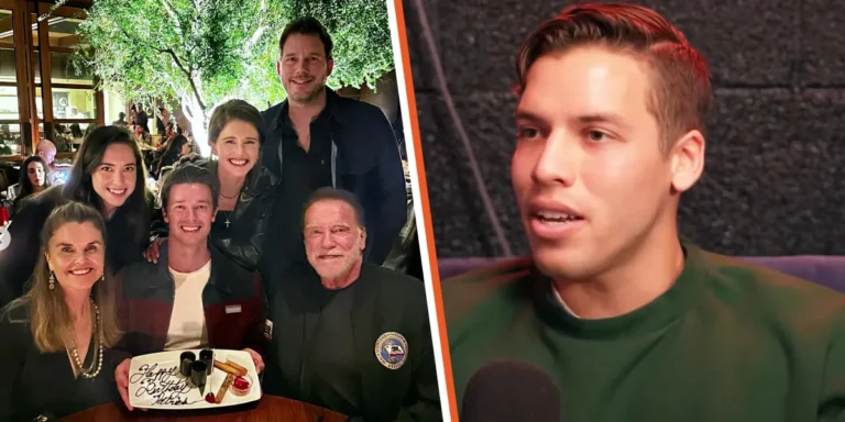 Maria Shriver, Christina Schwarzenegger, Patrick Schwarzenegger, Katherine Schwarzenegger, Chris Pratt, and Arnold Schwarzenegger, 2023 | Joseph Baena, 2022 | | Source: Instagram.com/patrickschwarzenegger | YouTube.com/UNWAXED Podcast