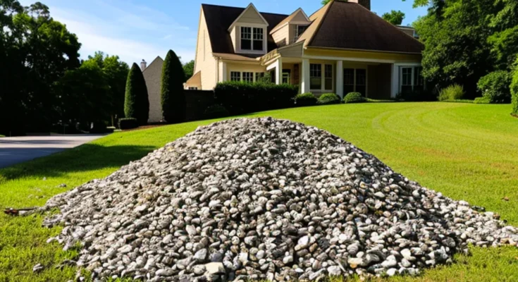 Pile of gravel dumped on lush green lawn | Source: AmoMama