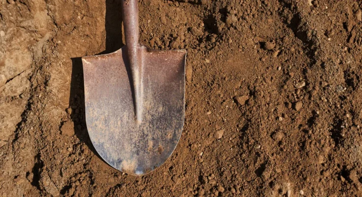 A shovel lying in dirt | Source: Shutterstock