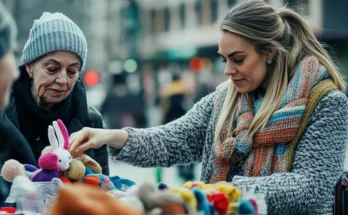 Woman buying a knitted bunny | Source: Midjourney