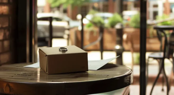 A ring and a box on a table | Source: Midjourney