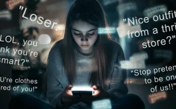 Teenager reading cyberbulling messages | Source: Midjourney