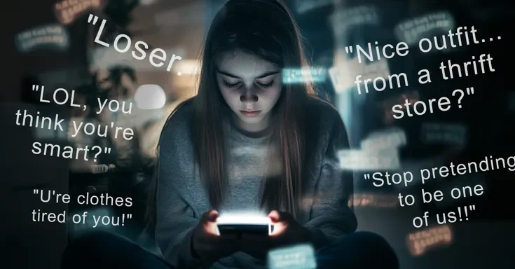 Teenager reading cyberbulling messages | Source: Midjourney