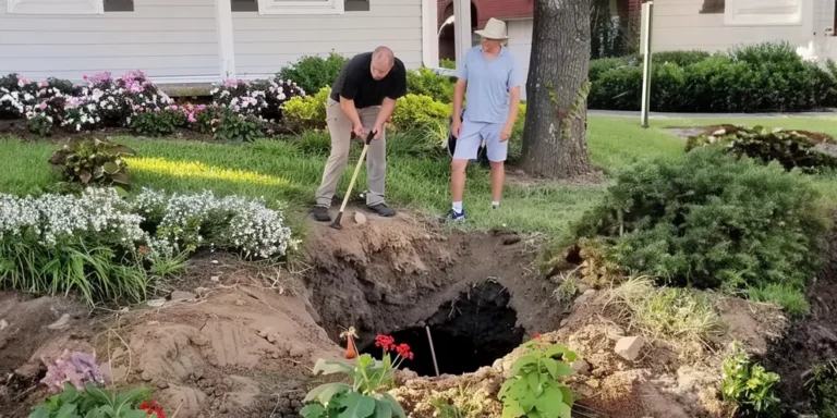 Two people digging a hole outside a house | Source: AmoMama