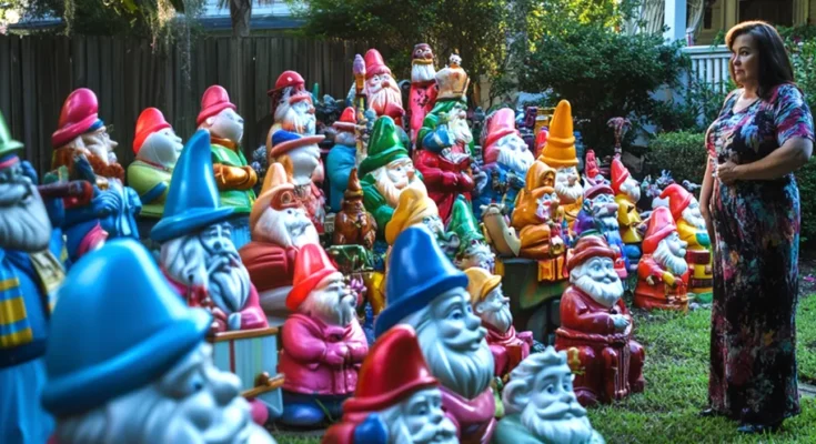 A woman looking at gnomes in her garden | Source: Amomama