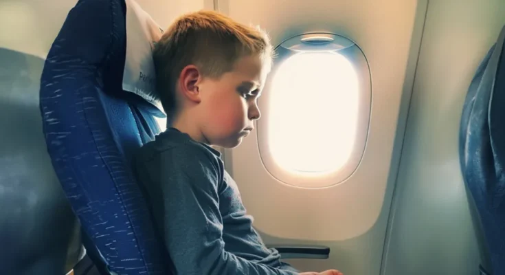 A sad and nervous little boy sitting in his seat on a plane | Source: Amomama