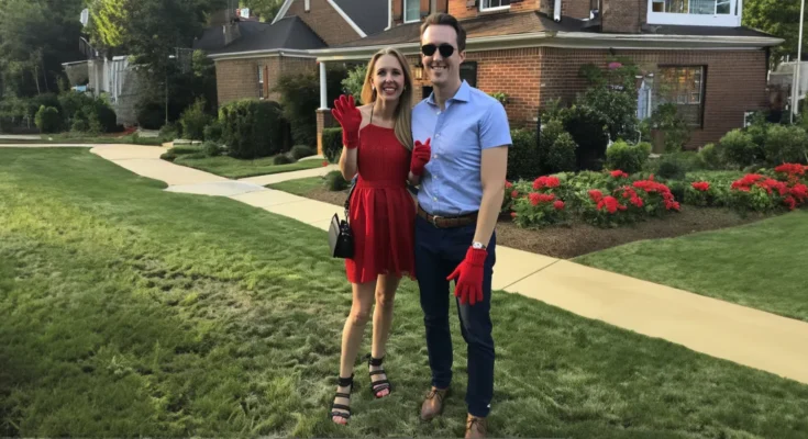 A couple wearing red gloves standing outside a house | Source: AmoMama