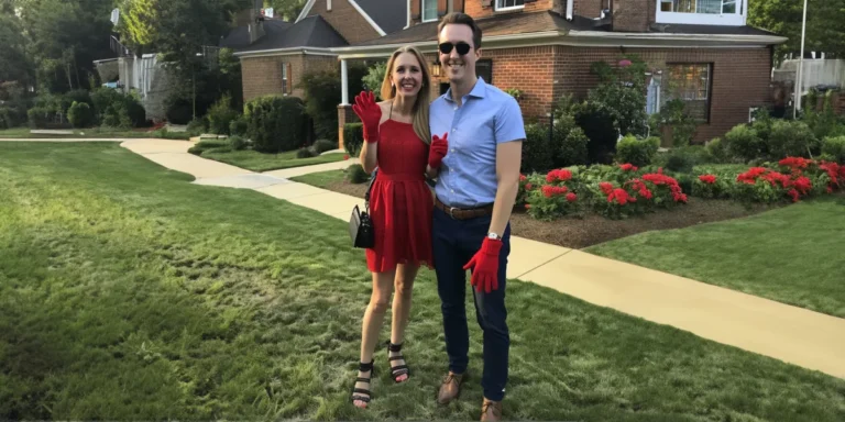 A couple wearing red gloves standing outside a house | Source: AmoMama