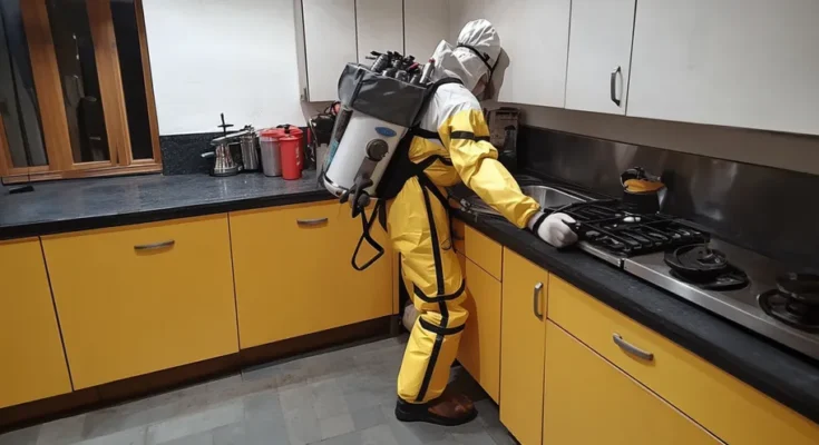 A fumigator working in the kitchen | Source: Amomama