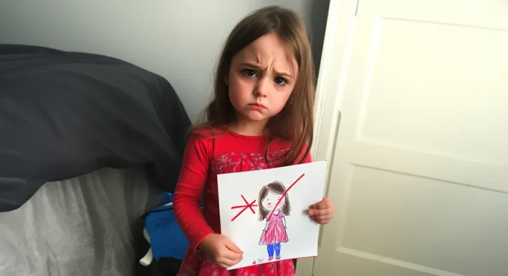 A sad little girl holding a drawing | Source: AmoMama