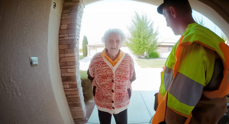 A woman and a contractor standing near a doorbell | Source: Amomama