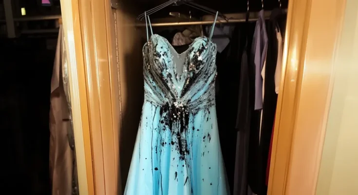 A blue dress covered in black paint | Source: Amomama