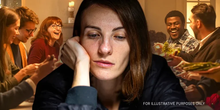 A woman looking sad while people laugh in the background | Source: Shutterstock