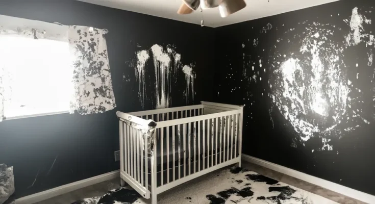 A ruined and messy baby's nursery repainted black | Source: AmoMama