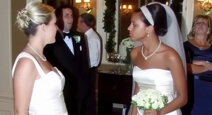 Stunned bride looking at another woman in wedding dress | Source: Amomama