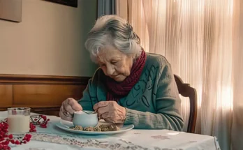 An elderly woman having a beverage and cakes | Source: Amomama