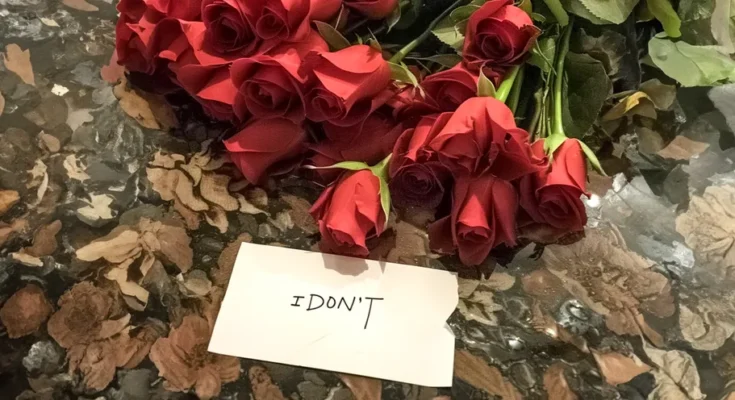 Bouquet of flowers with a note written, "I Don't" | Source: Amomama