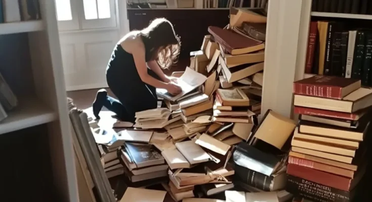 A woman in her destroyed library | Source: Amomama