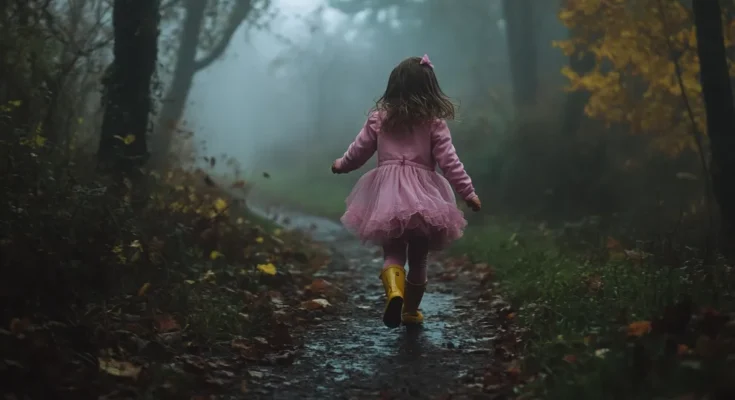 Little girl running away deep into the forest | Source: Midjourney