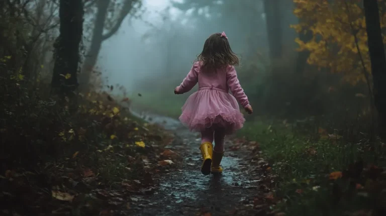 Little girl running away deep into the forest | Source: Midjourney