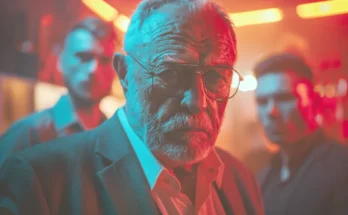 Old man flanked by bouncers in a nightclub | Source: Midjourney