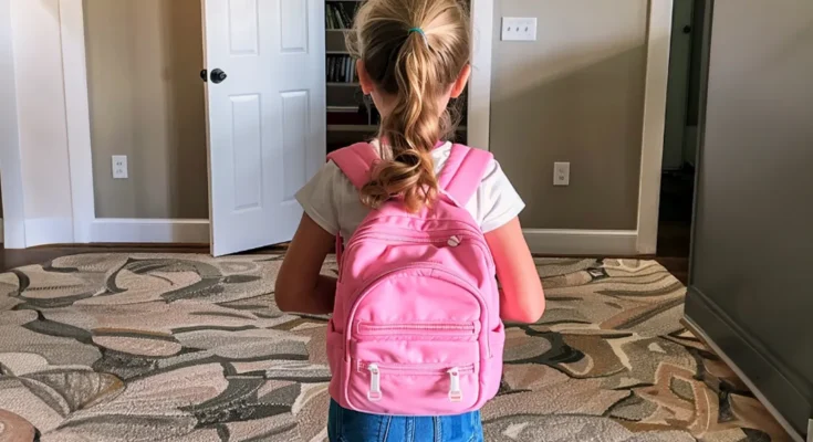 A little girl with a pink backpack | Source: Midjourney