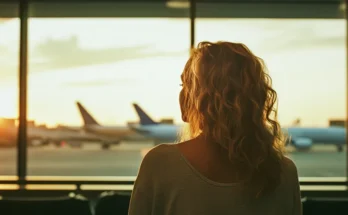 Woman watching the planes through the airport window | Source: Midjourney