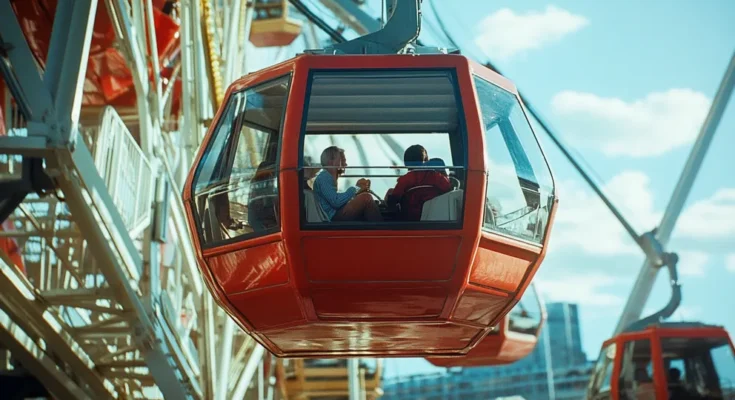 Family stuck in the gondola of a Ferris Wheel | Source: Midjourney