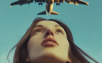 The woman is looking at the plane | Source: Midjourney