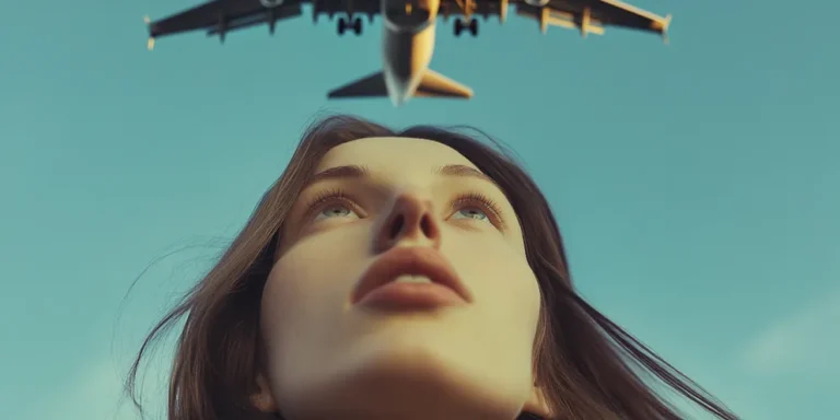 The woman is looking at the plane | Source: Midjourney