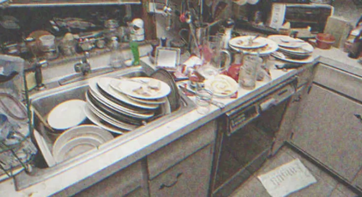 Sink overflowing with dirty dishes in the kitchen | Source: Shutterstock