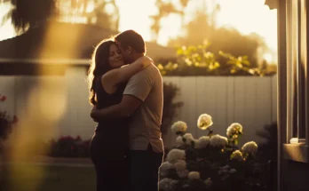 Couple hugging on the porch | Source: Midjourney