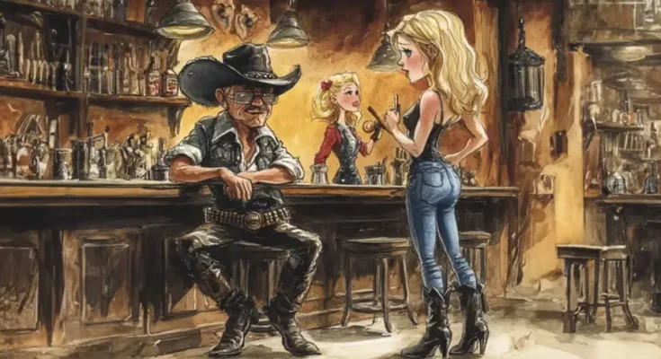 An illustration of a woman talking to a cowboy | Source: Amomama