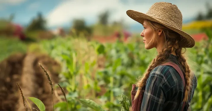 A woman in a hat on the farm | Source: Midjourney