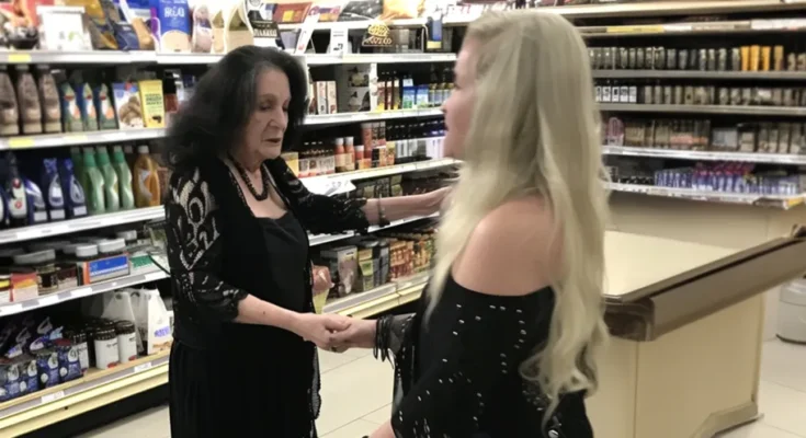 An old lady holding a young woman's hand in a grocery store | Source: Amomama