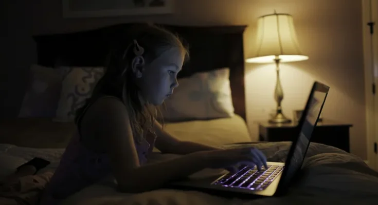 A girl in front of a laptop | Source: Midjourney