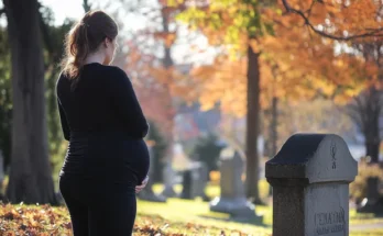 A pregnant woman standing near a grave | Source: Amomama