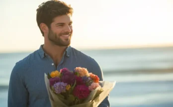 Man holding flowers at the sea coast | Source: Midjourney