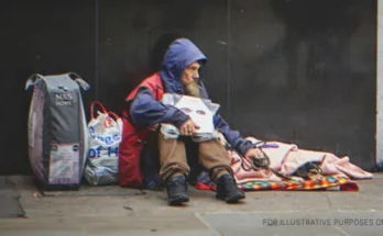 Homeless Man Sitting On A Pavement. | Source: Shutterstock