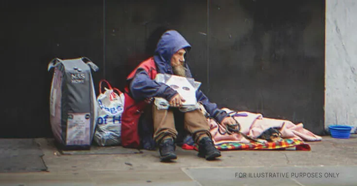 Homeless Man Sitting On A Pavement. | Source: Shutterstock