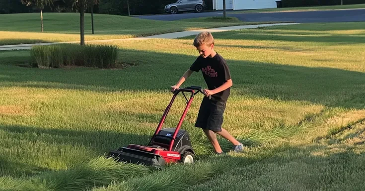 A boy moving the lawn | Source: Amomama