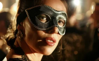 Woman in mask at Halloween party | Source: Midjourney