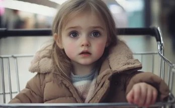 Little girl sitting in shopping cart | Source: Midjourney