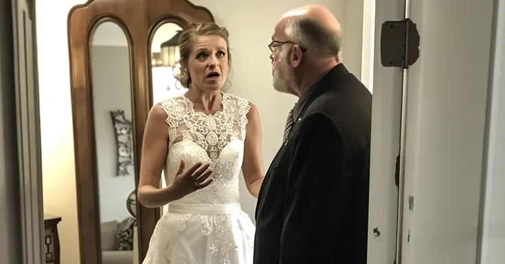 A bride looking surprised as she talks an elderly man | Source: Amomama