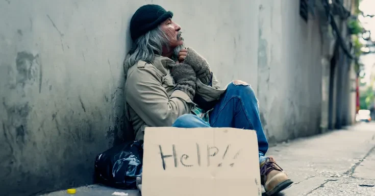 A homeless man with a cardboard signage | Source: Shutterstock