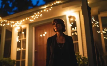 Suspicious woman standing on the porch | Source: Midjourney