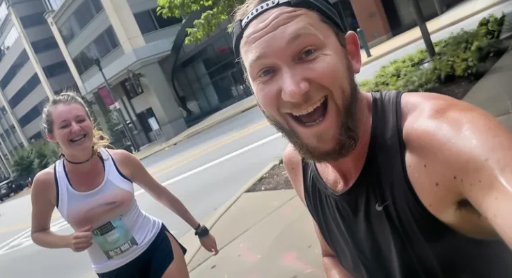 A woman and a man on a jog | Source: Midjourney