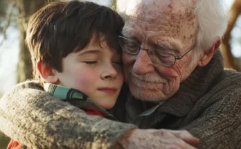 Elderly man hugging a boy | Source: Midjourney