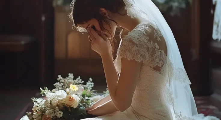 A bride crying on her wedding day | Source: Midjourney