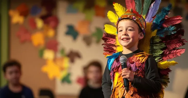 A boy in a turkey costume | Source: Midjourney